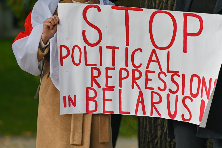 Shutterstock 1835323669 Free Belarus the rally in Solidarity with Belarus Demanding the release of political prisoners Embassy of Belarus in Riga